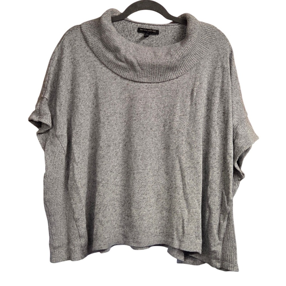 Banana Republic Petite Cowl Neck Poncho Sweater XS/S Gray Short Sleeve Knit Top
